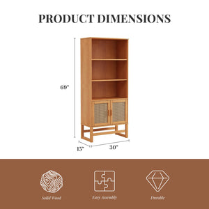 Ren Home Talo 3 Shelf Bookcase with 2 Doors - Natural