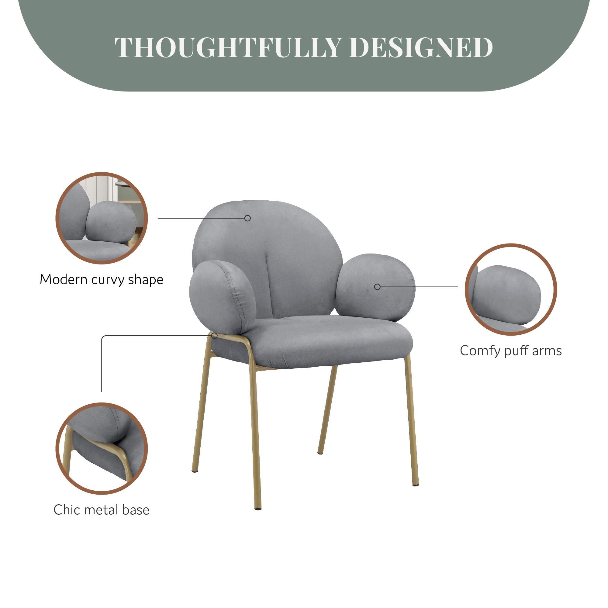 Ren Home Sanna Dining Chair, Set of 2 - Gray - Set of 2