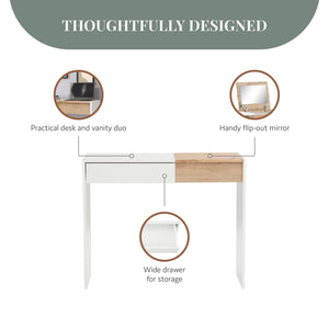Ren Home Niles Vanity Desk with 1 Drawer and Flip-Out Mirror - Light Oak
