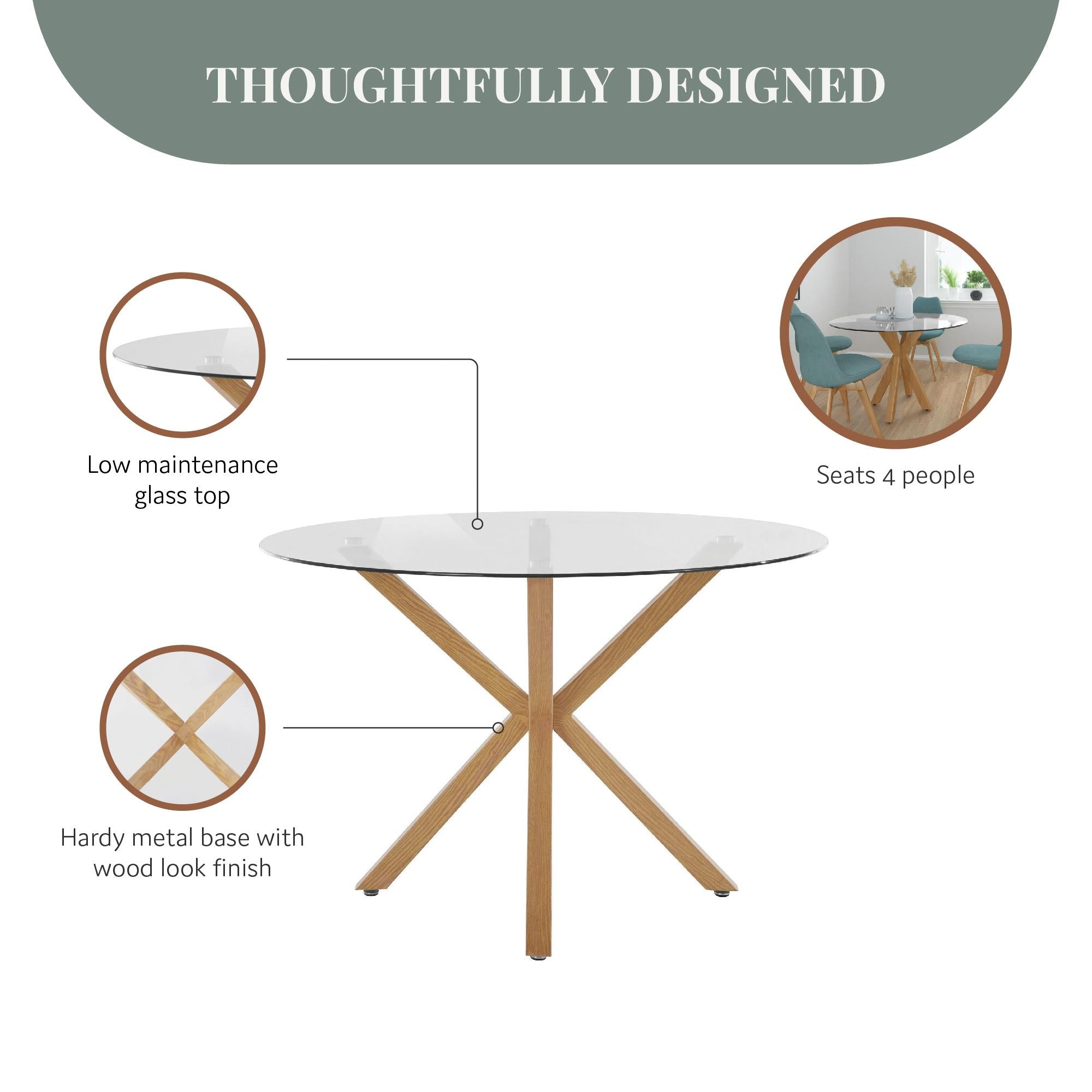 Ren Home Jumi Glass Dining Table - Light Oak