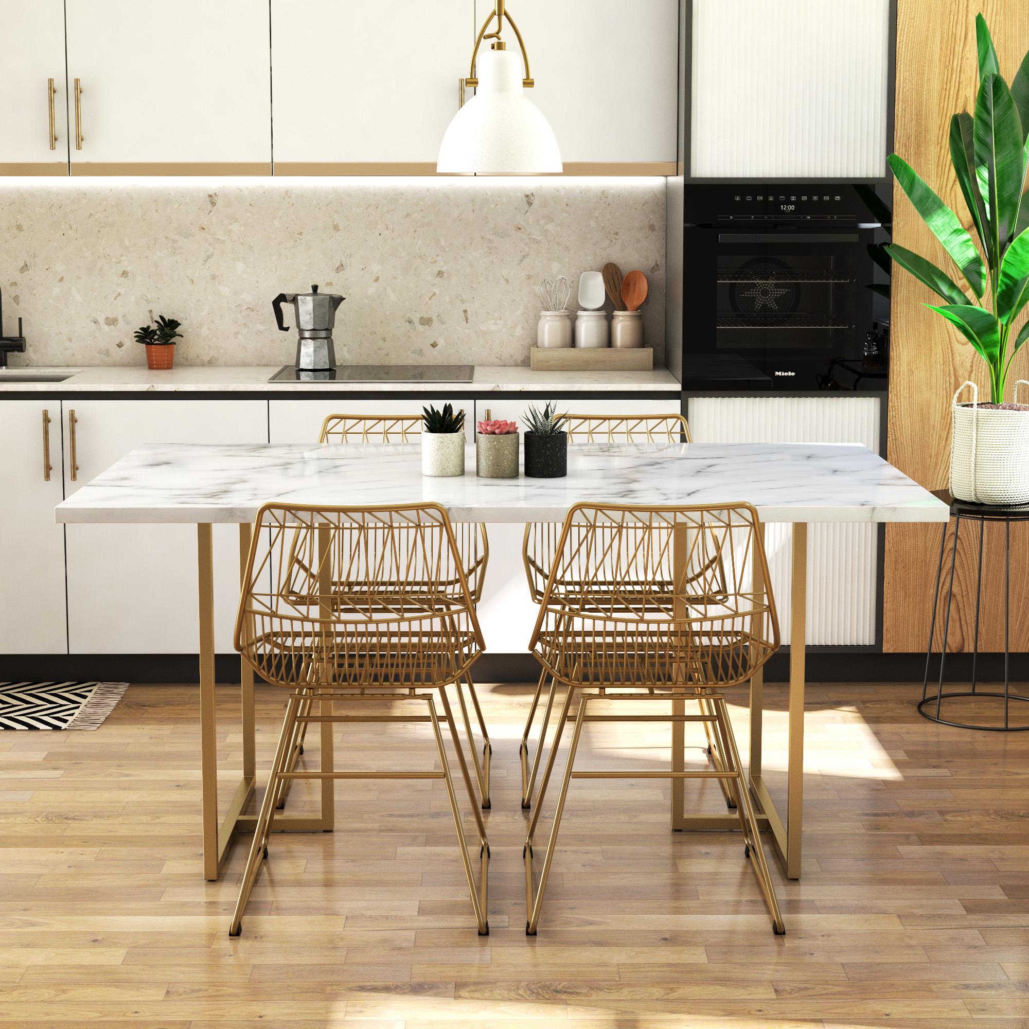 CosmoLiving Astor Dining Table, White Marble Top with Gold Legs  - White marble