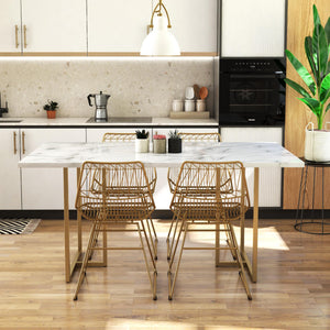 CosmoLiving Astor Dining Table, White Marble Top with Gold Legs  - White marble