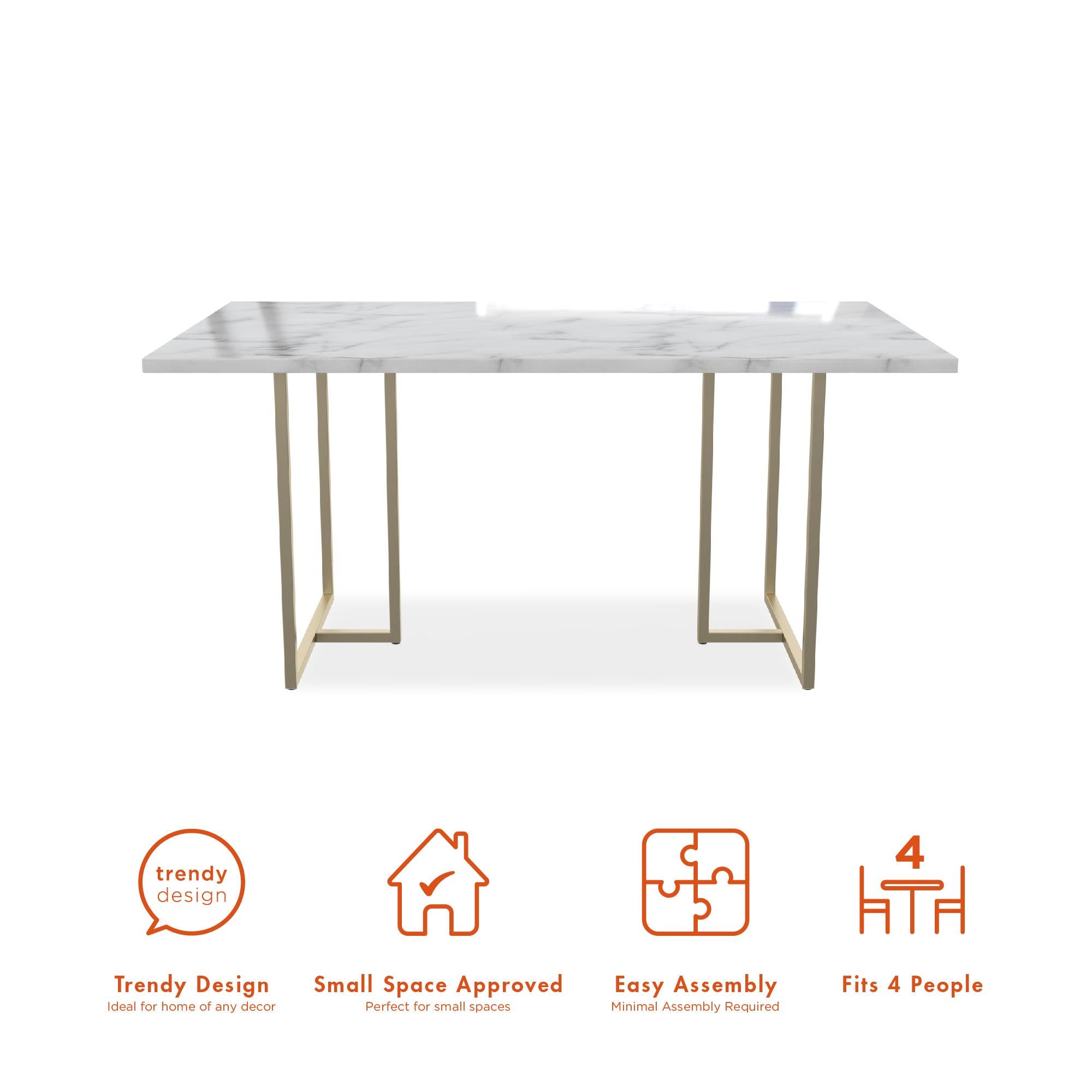 CosmoLiving Astor Dining Table, White Marble Top with Gold Legs  - White marble