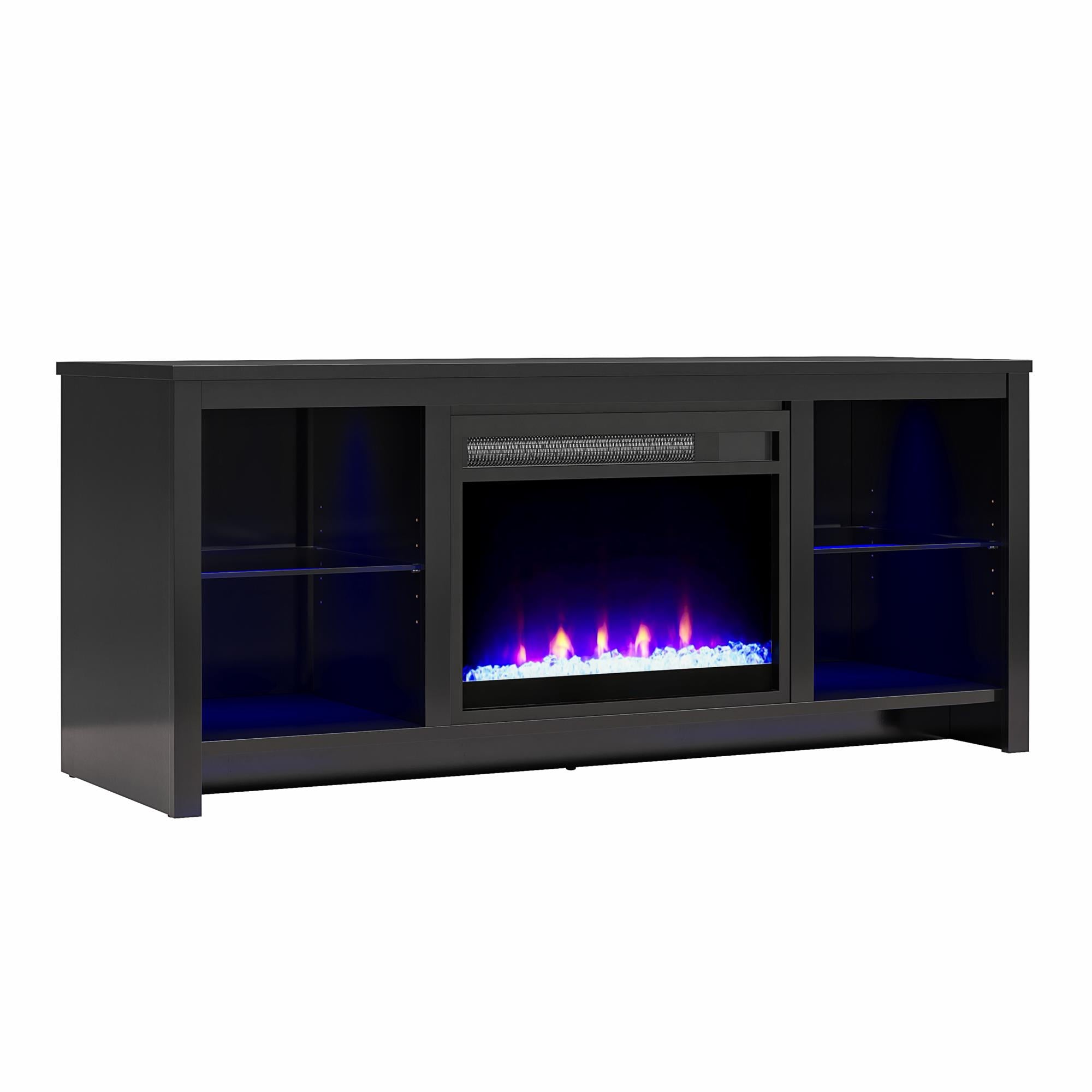 Ameriwood Home Torrick LED Fireplace 55" TV Stand with Crystal Insert - Black