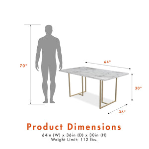 CosmoLiving Astor Dining Table, White Marble Top with Gold Legs  - White marble