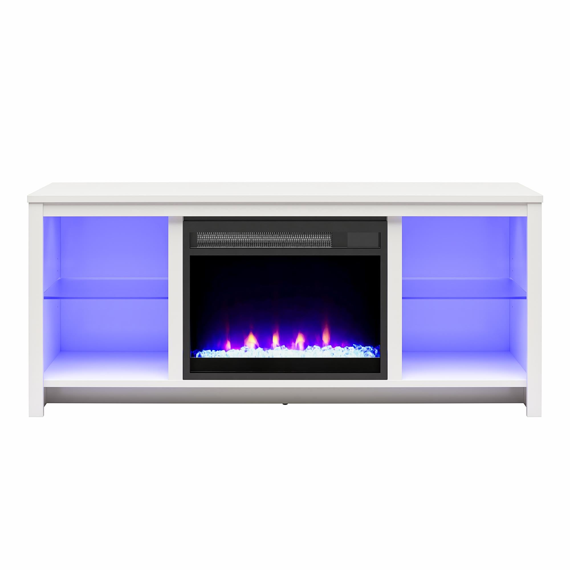 Ameriwood Home Torrick LED Fireplace 55" TV Stand with Crystal Insert - White