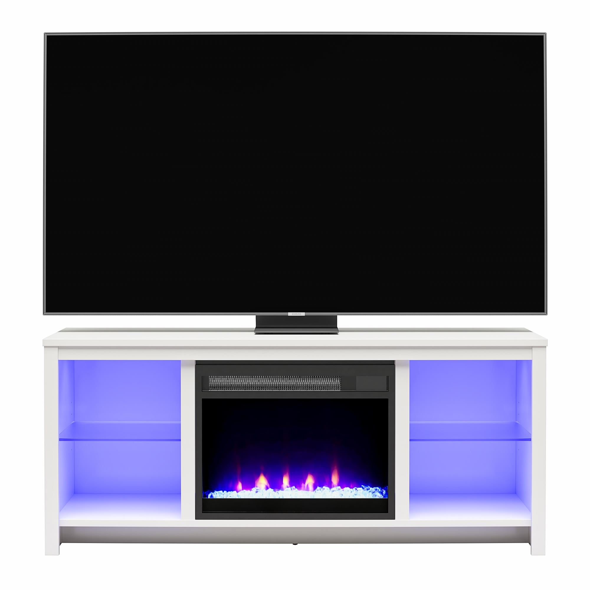 Ameriwood Home Torrick LED Fireplace 55" TV Stand with Crystal Insert - White