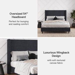 DHP Eveline Upholstered Wingback Bed - Textured Dark Blue Canvas - Queen