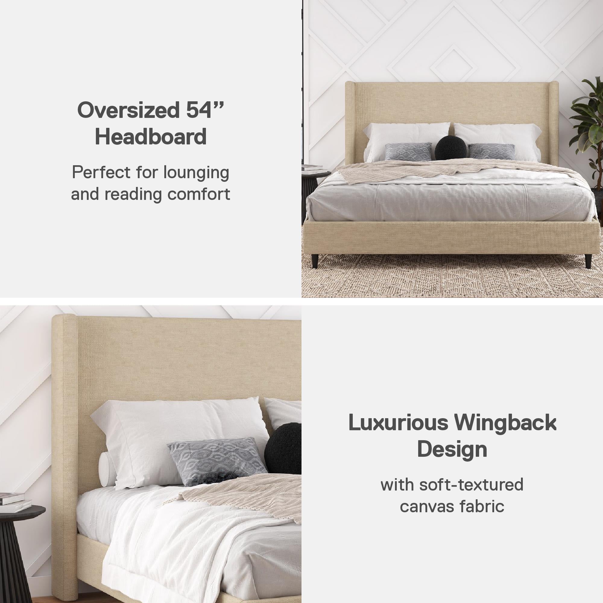 DHP Eveline Upholstered Wingback Bed - Textured Beige Canvas - King