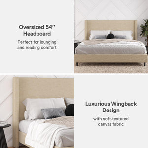 DHP Eveline Upholstered Wingback Bed - Textured Beige Canvas - King