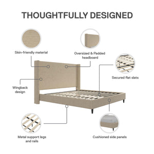 DHP Eveline Upholstered Wingback Bed - Textured Beige Canvas - King