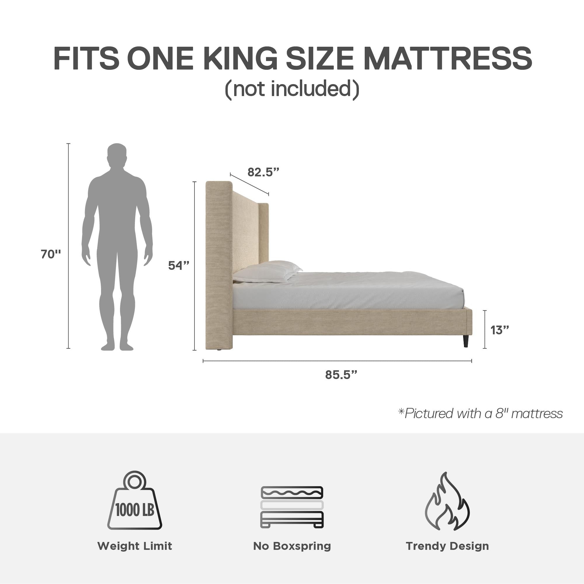 DHP Eveline Upholstered Wingback Bed - Textured Beige Canvas - King