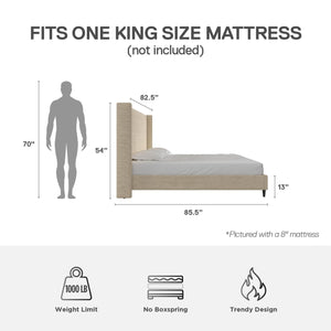 DHP Eveline Upholstered Wingback Bed - Textured Beige Canvas - King