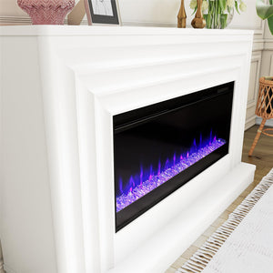 CosmoLiving Rene Electric Fireplace Mantel 65" TV Stand with Multi-Color Flame and Crystal Ember Bed - White