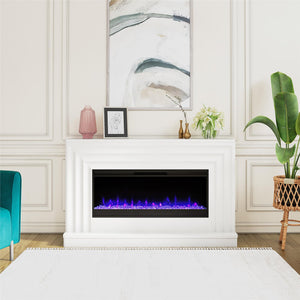 CosmoLiving Rene Electric Fireplace Mantel 65" TV Stand with Multi-Color Flame and Crystal Ember Bed - White