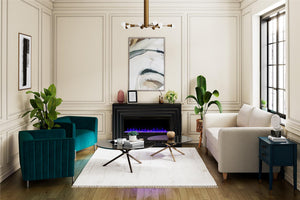 CosmoLiving Rene Electric Fireplace Mantel 65" TV Stand with Multi-Color Flame and Crystal Ember Bed - Black