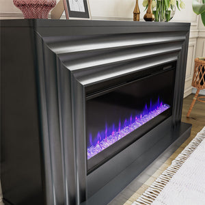 CosmoLiving Rene Electric Fireplace Mantel 65" TV Stand with Multi-Color Flame and Crystal Ember Bed - Black