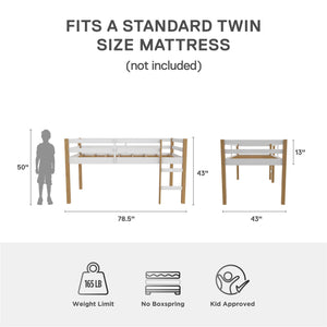 DHP Milton Kids' Low Wood Loft Bed - Natural/White