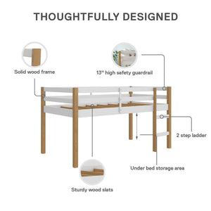 DHP Milton Kids' Low Wood Loft Bed - Natural/White