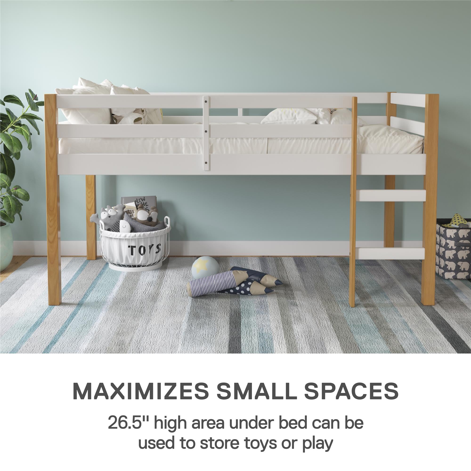 DHP Milton Kids' Low Wood Loft Bed - Natural/White