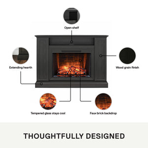 Ameriwood Home Pendleton Multi-Colored Electric Fireplace Mantel TV Stand with Storage for TVs up to 65" - Black Oak