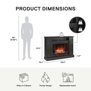Ameriwood Home Pendleton Multi-Colored Electric Fireplace Mantel TV Stand with Storage for TVs up to 65" - Black Oak