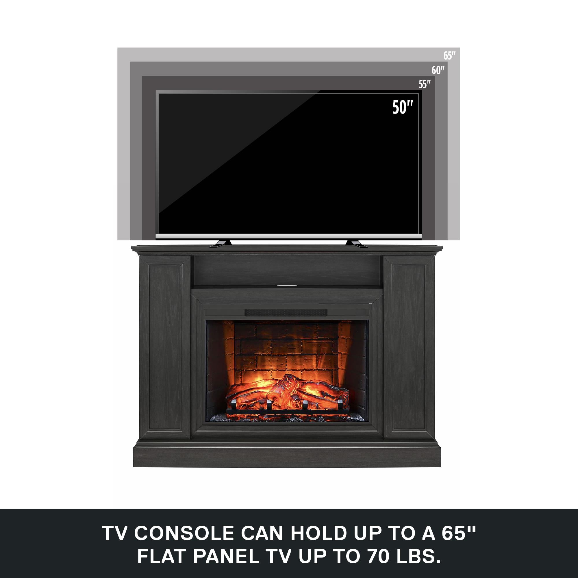 Ameriwood Home Pendleton Multi-Colored Electric Fireplace Mantel TV Stand with Storage for TVs up to 65" - Black Oak