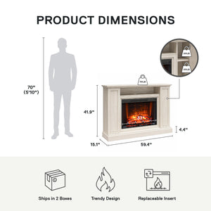 Ameriwood Home Pendleton Multi-Colored Electric Fireplace Mantel TV Stand with Storage for TVs up to 65" - White Oak