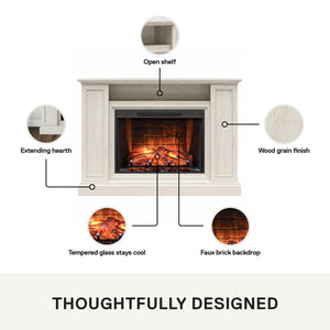Ameriwood Home Pendleton Multi-Colored Electric Fireplace Mantel TV Stand with Storage for TVs up to 65" - White Oak