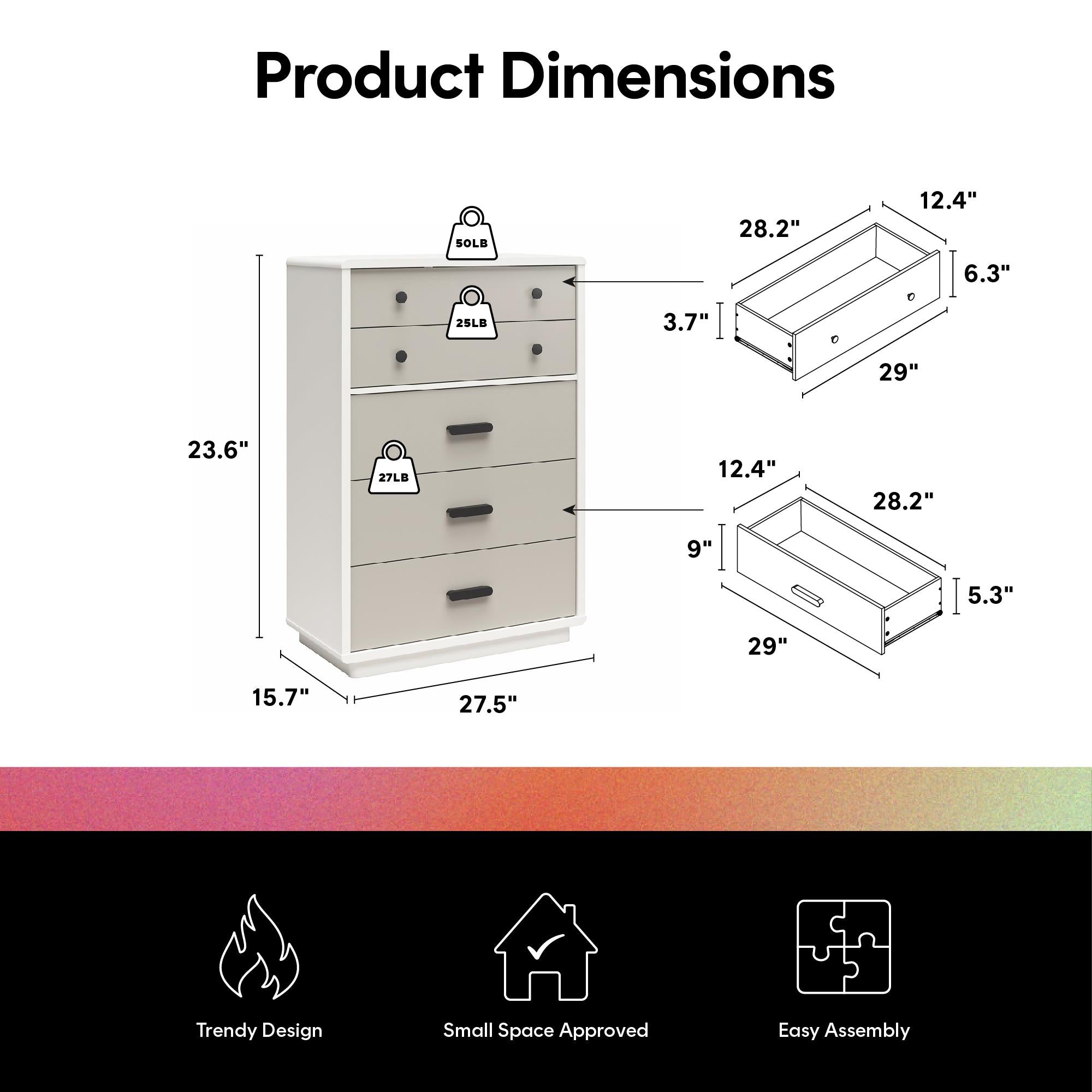 CosmoLiving Valencia Tall 5-Drawer Dresser - Taupe/White