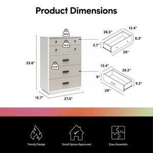 CosmoLiving Valencia Tall 5-Drawer Dresser - Taupe/White