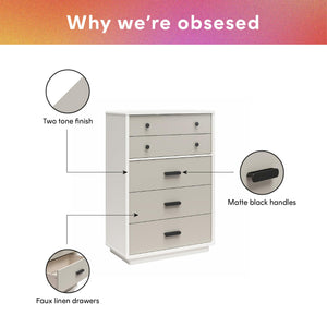 CosmoLiving Valencia Tall 5-Drawer Dresser - Taupe/White
