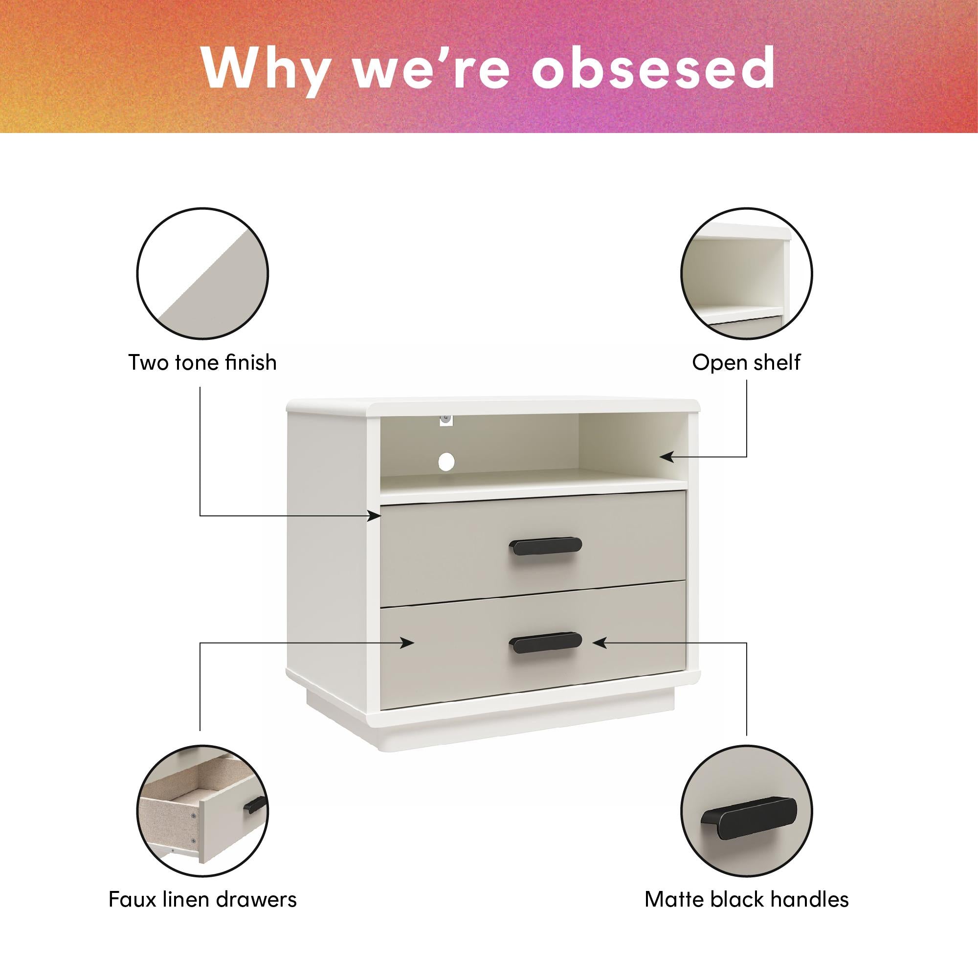 CosmoLiving Valencia 2-Drawer Nightstand - Taupe/White