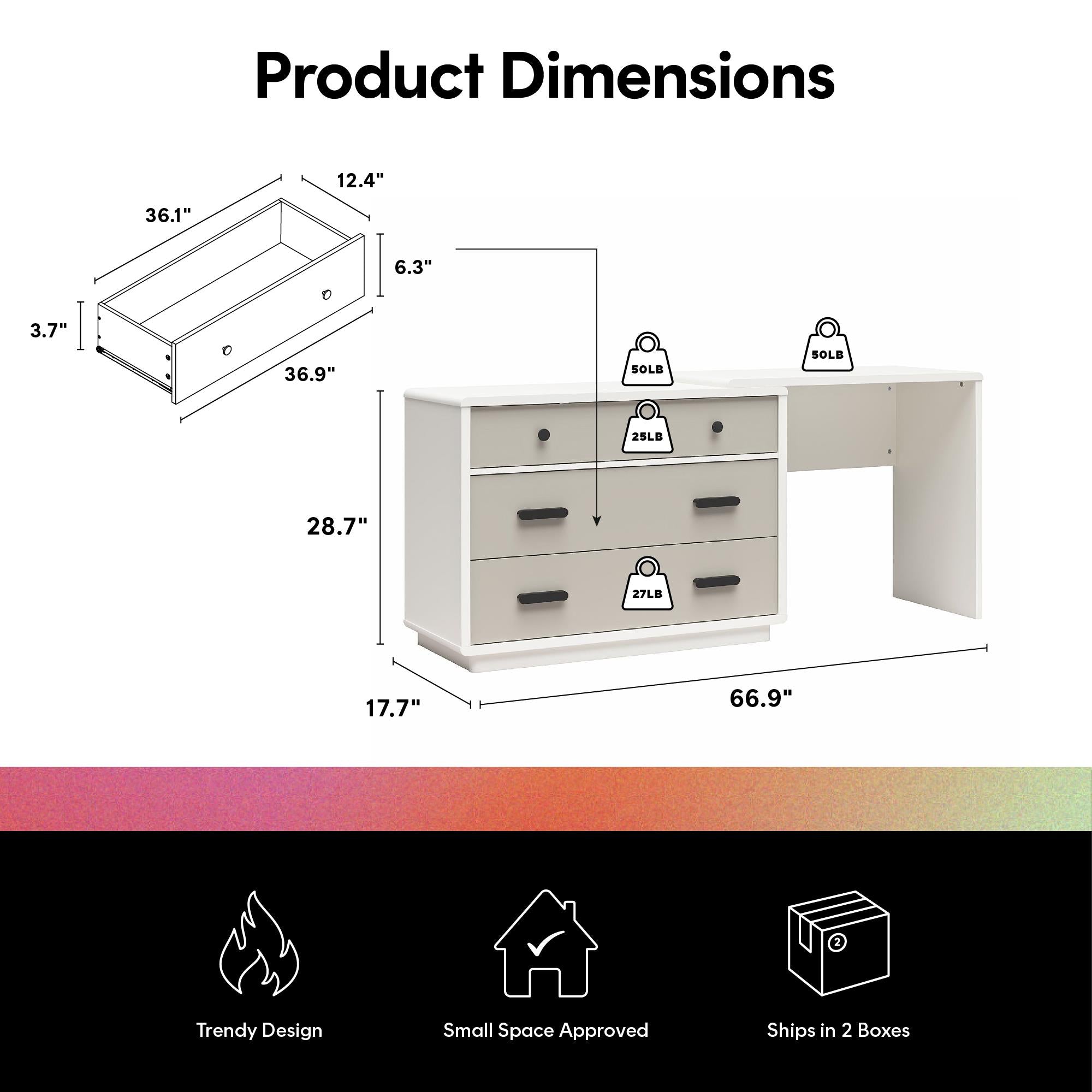 CosmoLiving Valencia 3-Drawer Dresser and Desk Combo - Taupe/White