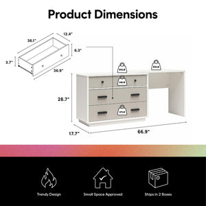 CosmoLiving Valencia 3-Drawer Dresser and Desk Combo - Taupe/White