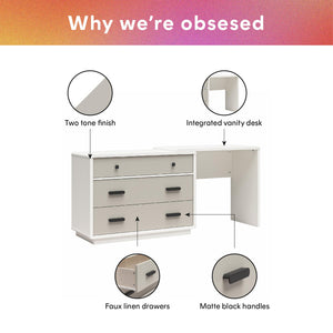 CosmoLiving Valencia 3-Drawer Dresser and Desk Combo - Taupe/White