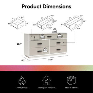 CosmoLiving Valencia 7-Drawer Wide Dresser - Taupe/White