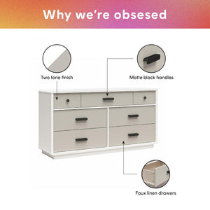 CosmoLiving Valencia 7-Drawer Wide Dresser - Taupe/White