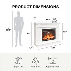 Ameriwood Home Elmcroft Mantel Fireplace TV Stand for TVs up to 65" - White