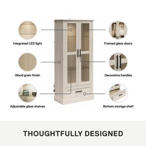 Ameriwood Home Sherman Curio Cabinet with Glass Doors and Storage Drawer - White Oak