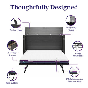 Signature Sleep Paramount Tri-Fold Cabinet Bed - Black Oak - Queen