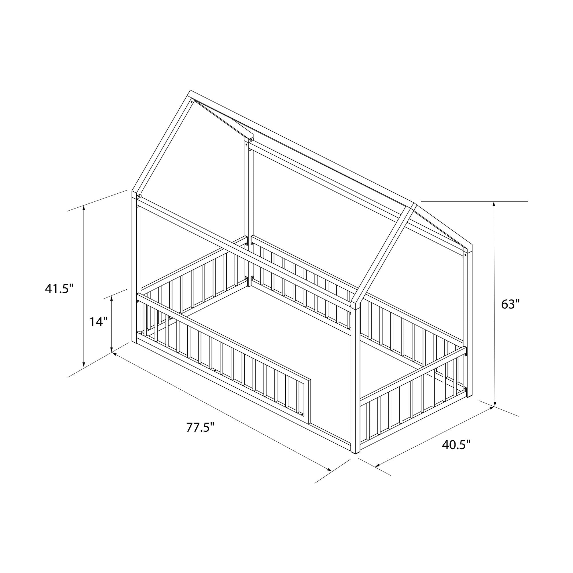 Max & Finn Skyler Metal House Bed with Rail - Dove Gray - Twin