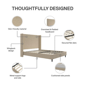 DHP Eveline Upholstered Wingback Bed - Textured Beige Canvas - Queen
