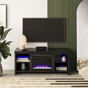 Ameriwood Home Torrick LED Fireplace 55" TV Stand with Crystal Insert - Black