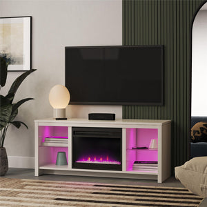 Ameriwood Home Torrick LED Fireplace 55" TV Stand with Crystal Insert - White