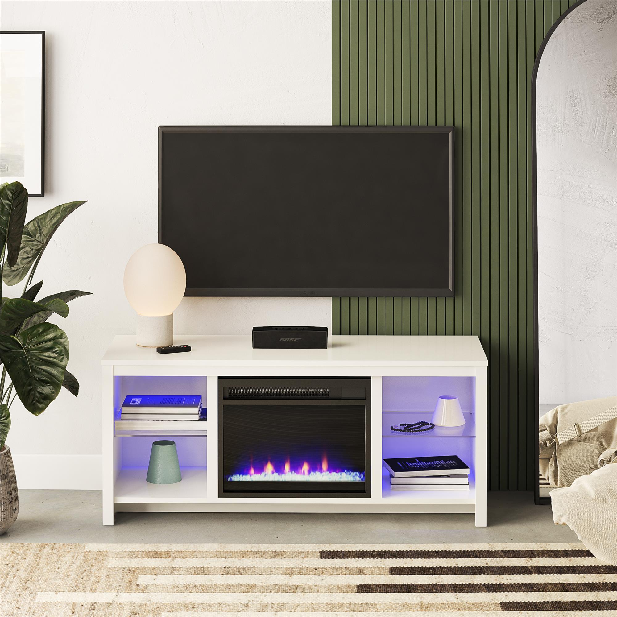 Ameriwood Home Torrick LED Fireplace 55" TV Stand with Crystal Insert - White