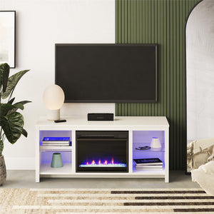 Ameriwood Home Torrick LED Fireplace 55" TV Stand with Crystal Insert - White