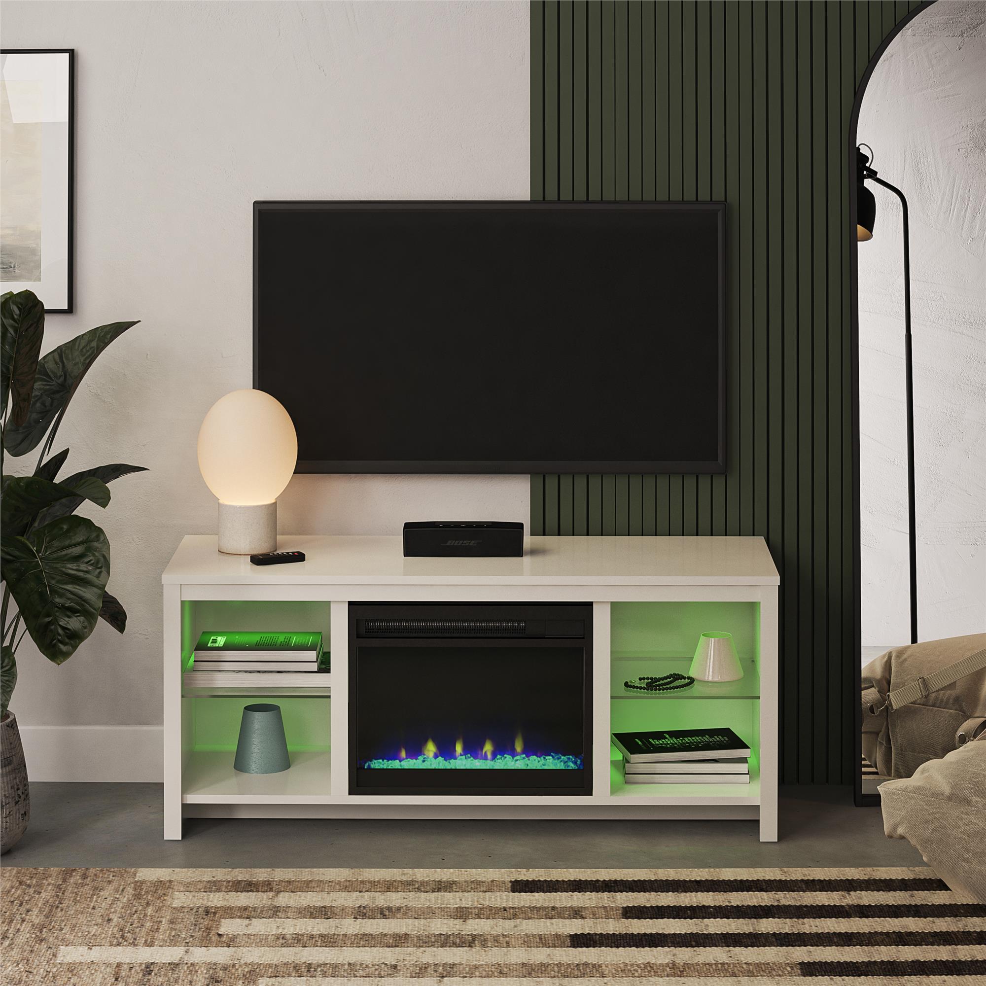 Ameriwood Home Torrick LED Fireplace 55" TV Stand with Crystal Insert - White