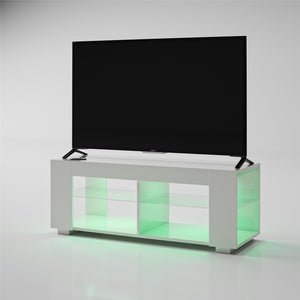 NTense LED TV Stand with Glass Shelves for TVs up to 55" - White