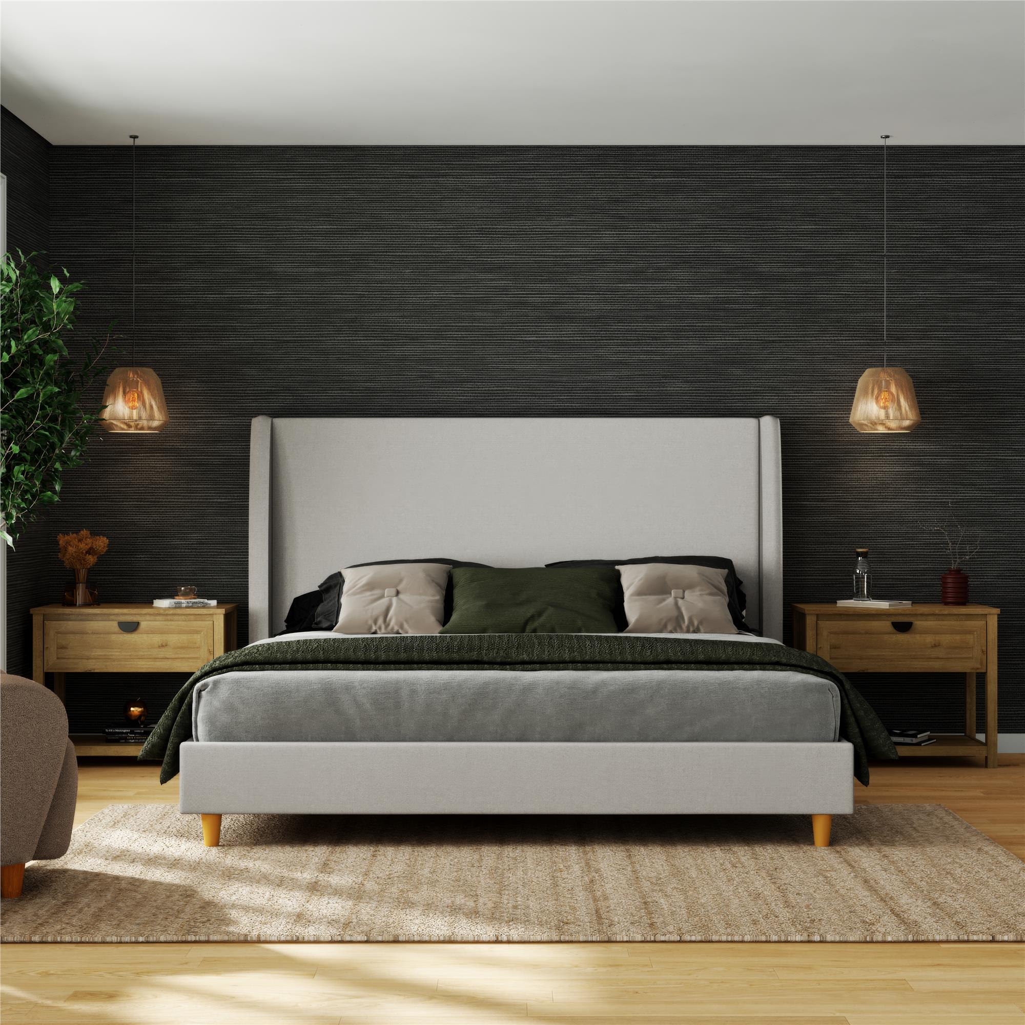 Mr. Kate Tess Upholstered Wingback Bed - Whiskey Gray Linen - King